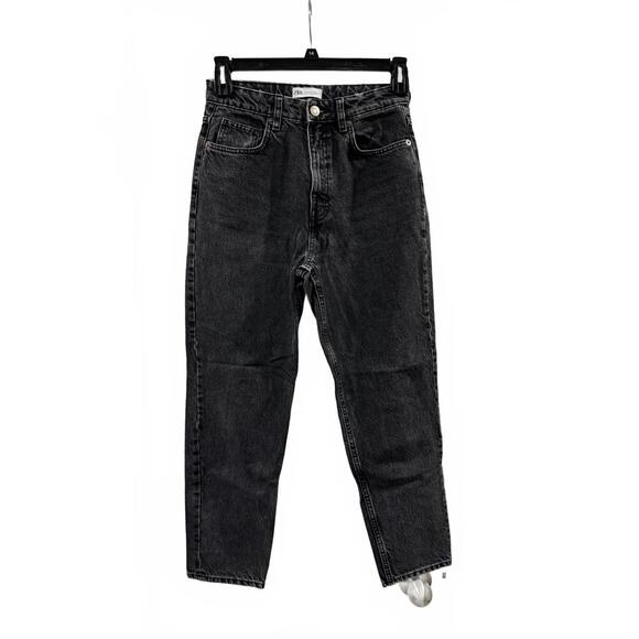 Zara High Waisted Straight Leg Black Denim Jeans- Size 6 - Picture 1 of 8
